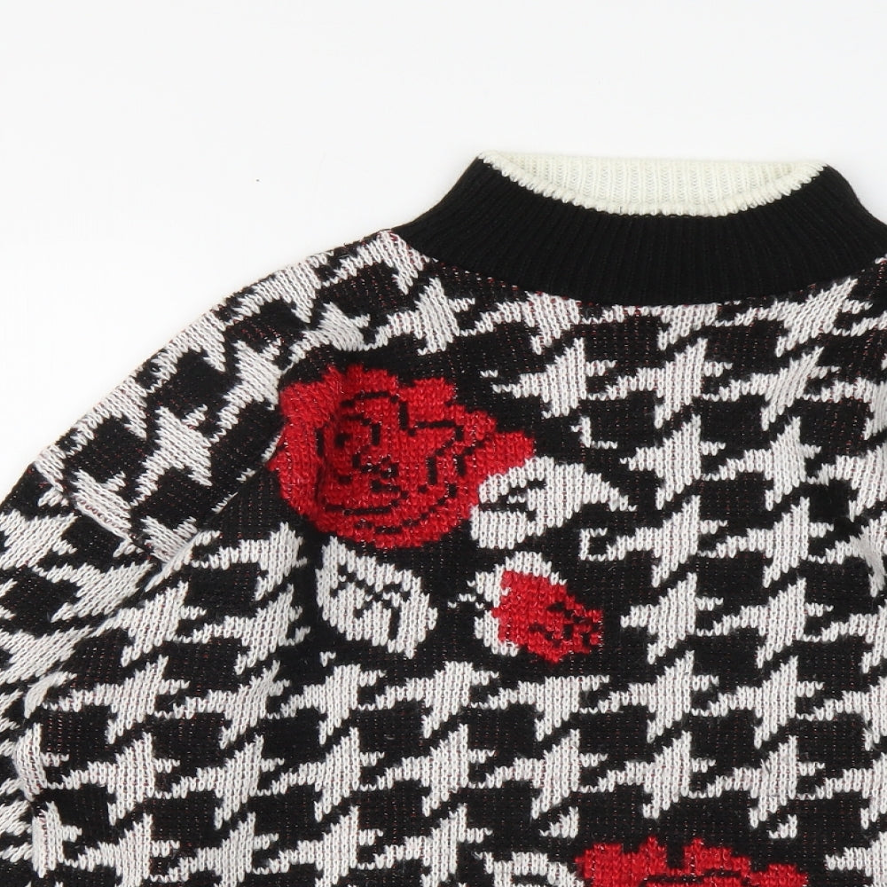 MANTARAY PRODUCTS Womens Black High Neck Geometric Acrylic Pullover Jumper Size 10