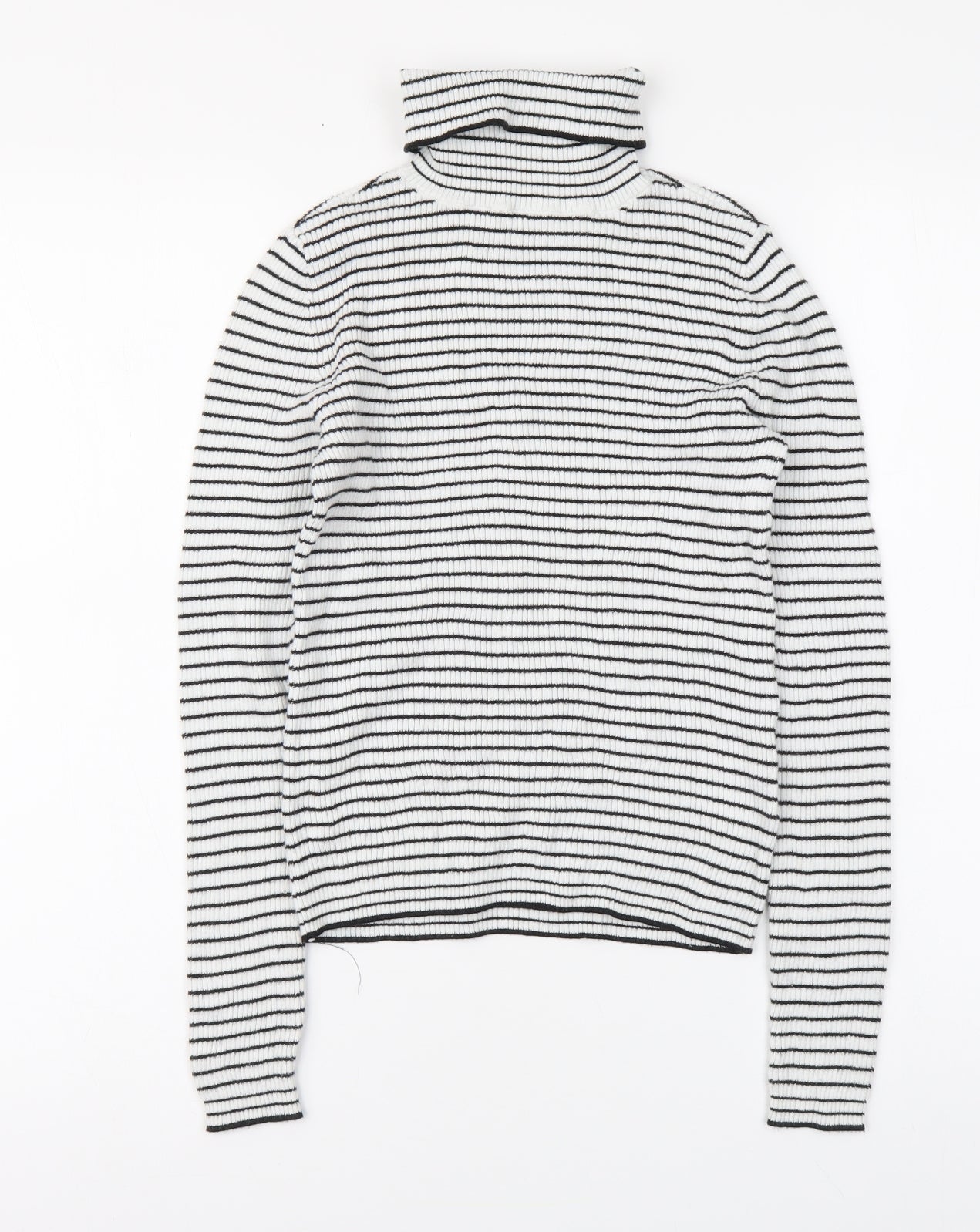 H&M Girls White Roll Neck Striped Cotton Pullover Jumper Size 10-11 Years Pullover