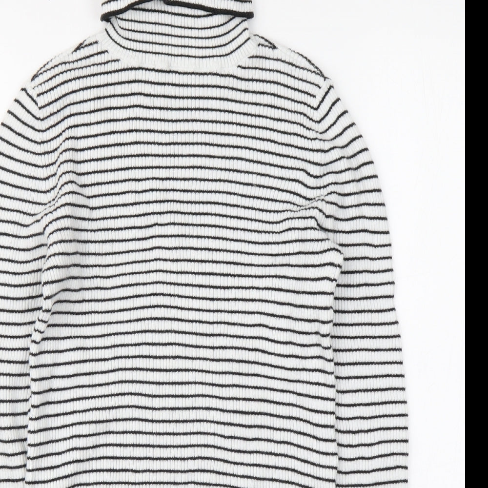 H&M Girls White Roll Neck Striped Cotton Pullover Jumper Size 10-11 Years Pullover