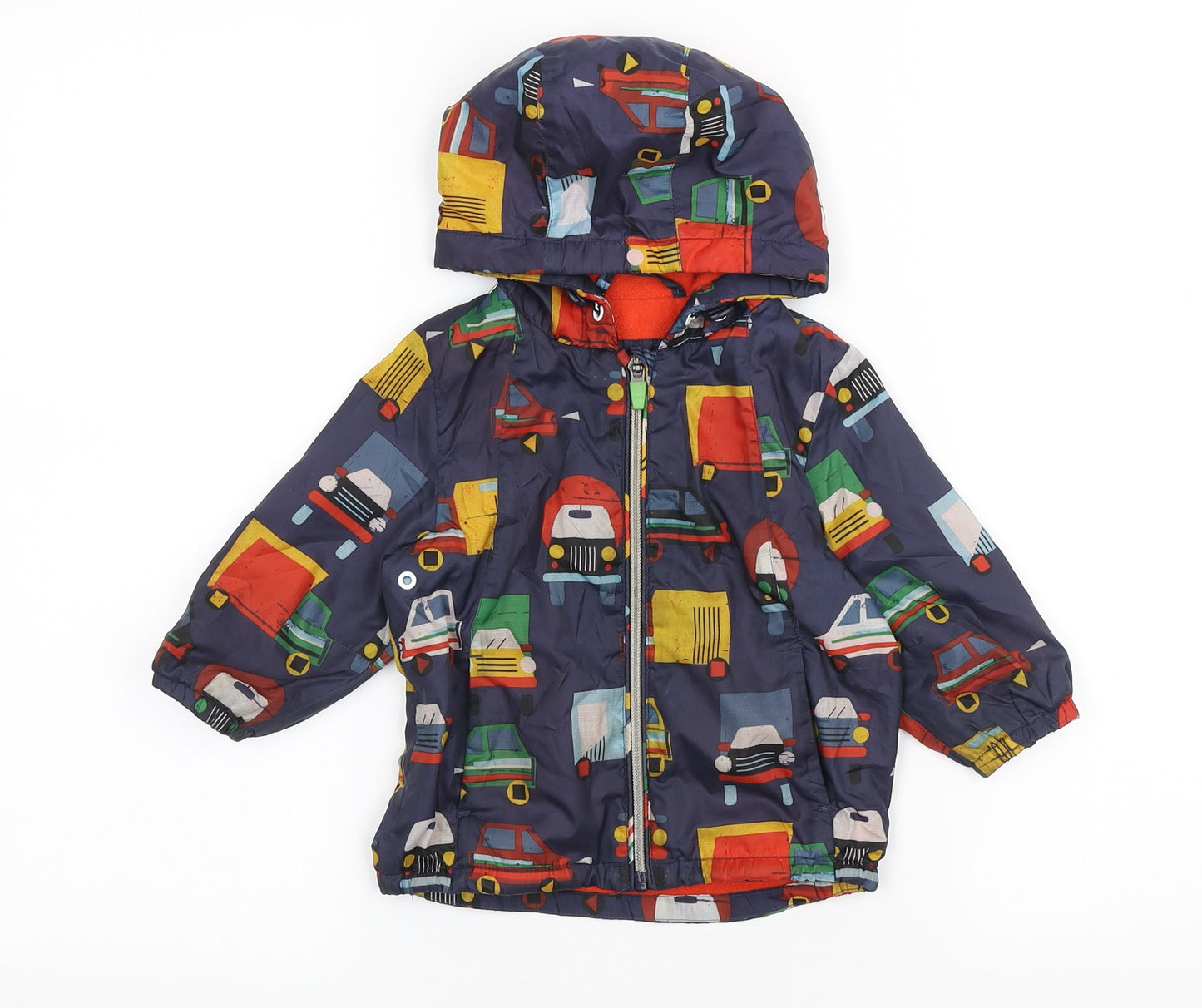 NEXT Boys Blue Geometric Rain Coat Coat Size 9-12 Months Zip - Trucks