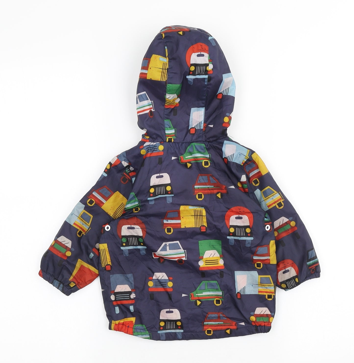 NEXT Boys Blue Geometric Rain Coat Coat Size 9-12 Months Zip - Trucks