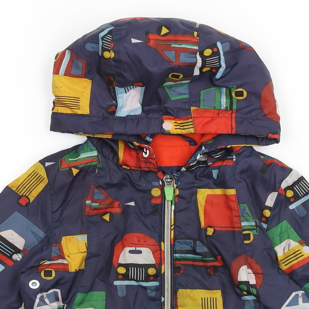 NEXT Boys Blue Geometric Rain Coat Coat Size 9-12 Months Zip - Trucks
