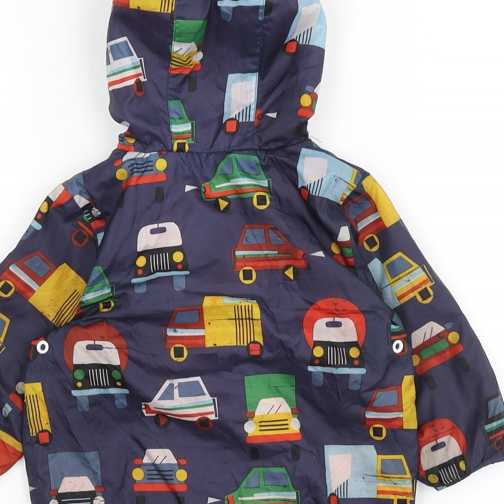 NEXT Boys Blue Geometric Rain Coat Coat Size 9-12 Months Zip - Trucks