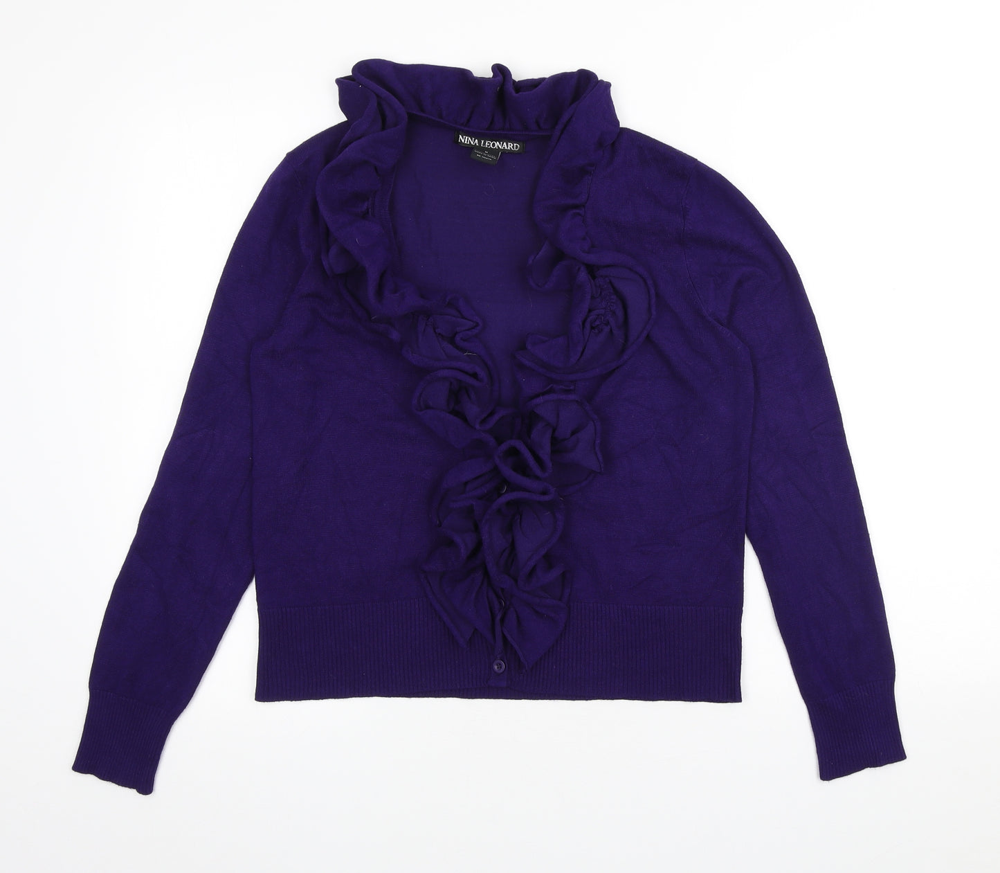 Nina Leonard Womens Purple Scoop Neck Viscose Cardigan Jumper Size M