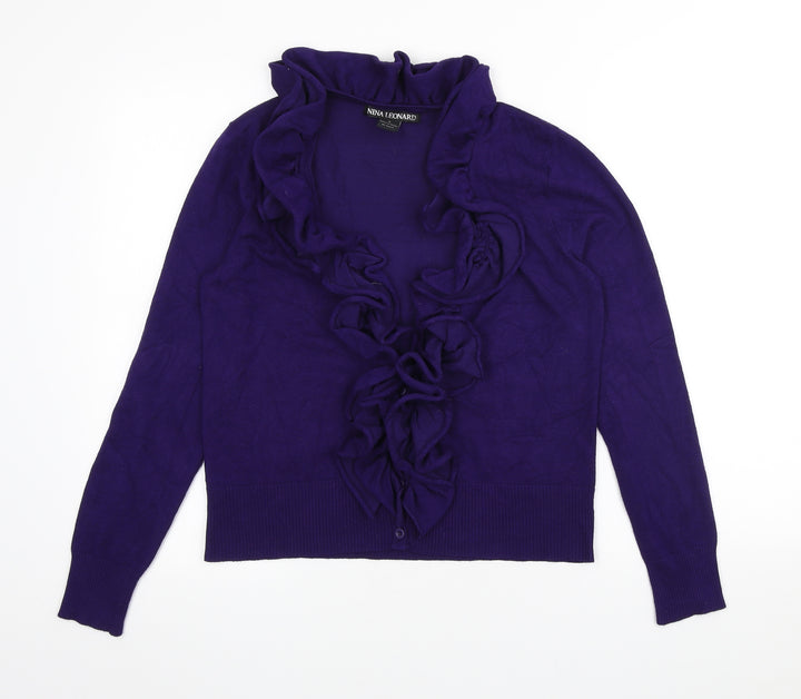 Nina Leonard Womens Purple Scoop Neck Viscose Cardigan Jumper Size M