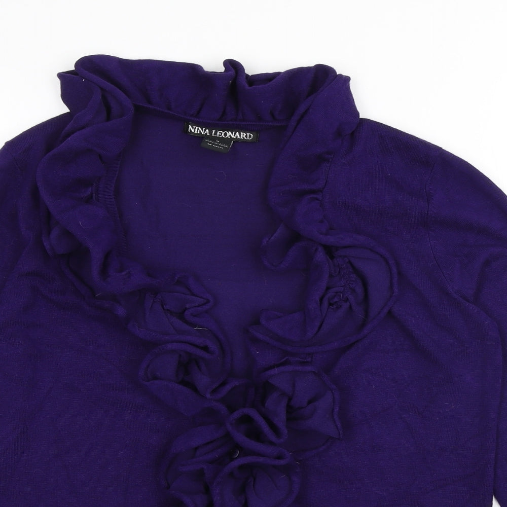 Nina Leonard Womens Purple Scoop Neck Viscose Cardigan Jumper Size M