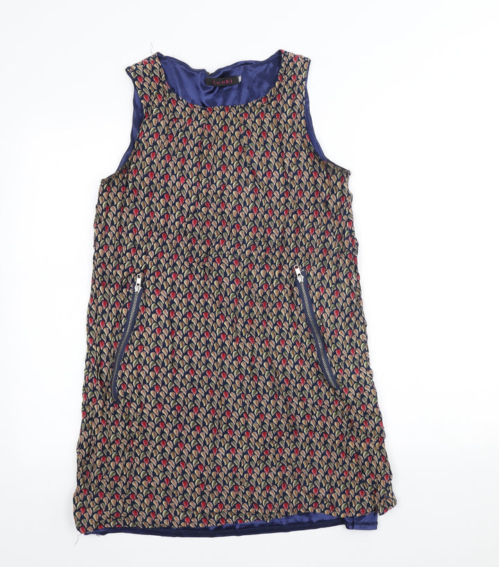 TENKI Womens Multicoloured Geometric Cotton Sheath Size M Scoop Neck