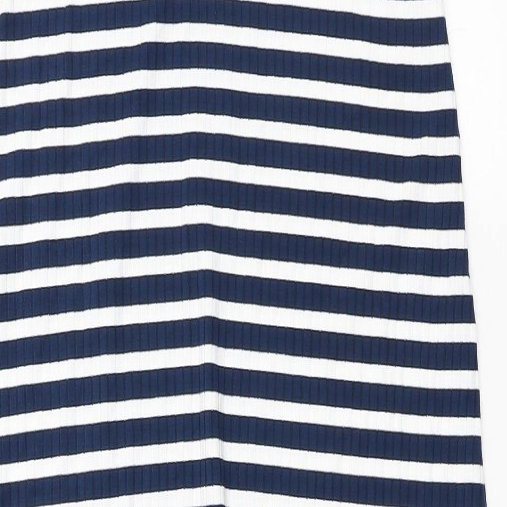 F&F Womens Multicoloured Striped Viscose Bodycon Size 10 Square Neck Pullover