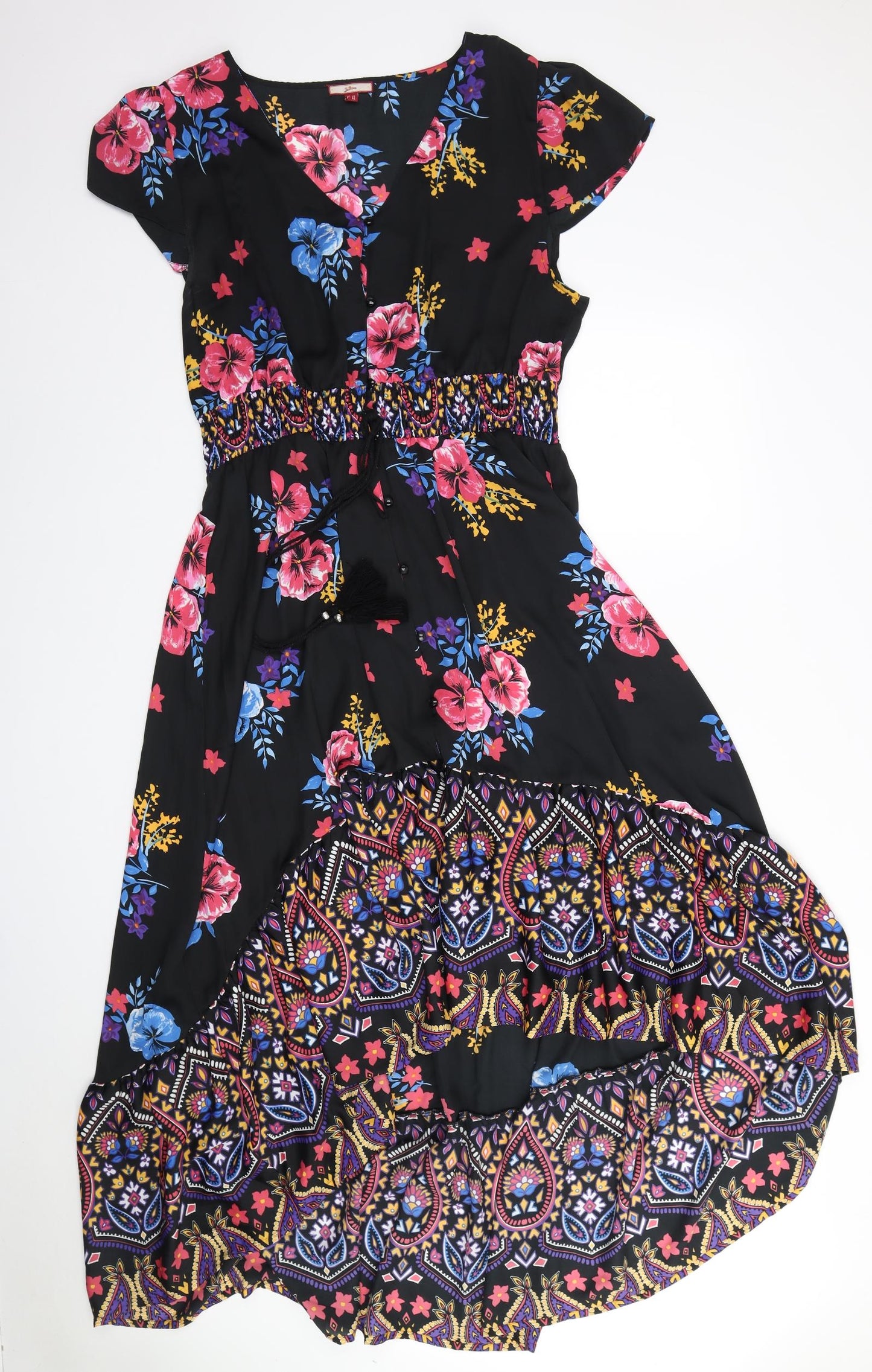 Joe Browns Womens Black Floral Polyester A-Line Size 18 Scoop Neck