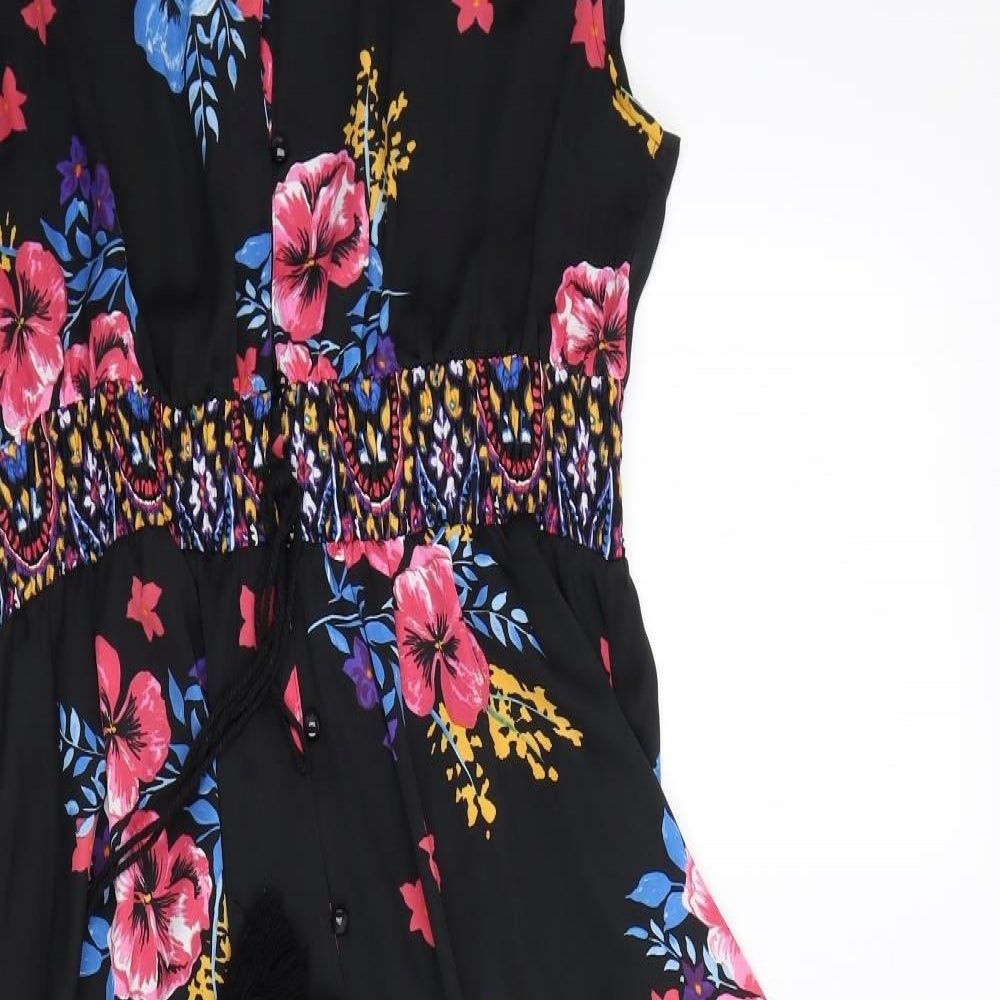 Joe Browns Womens Black Floral Polyester A-Line Size 18 Scoop Neck