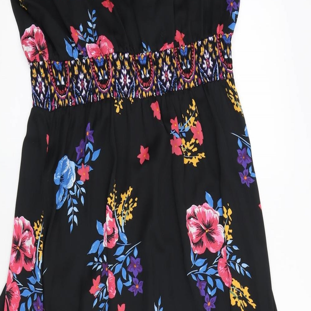 Joe Browns Womens Black Floral Polyester A-Line Size 18 Scoop Neck
