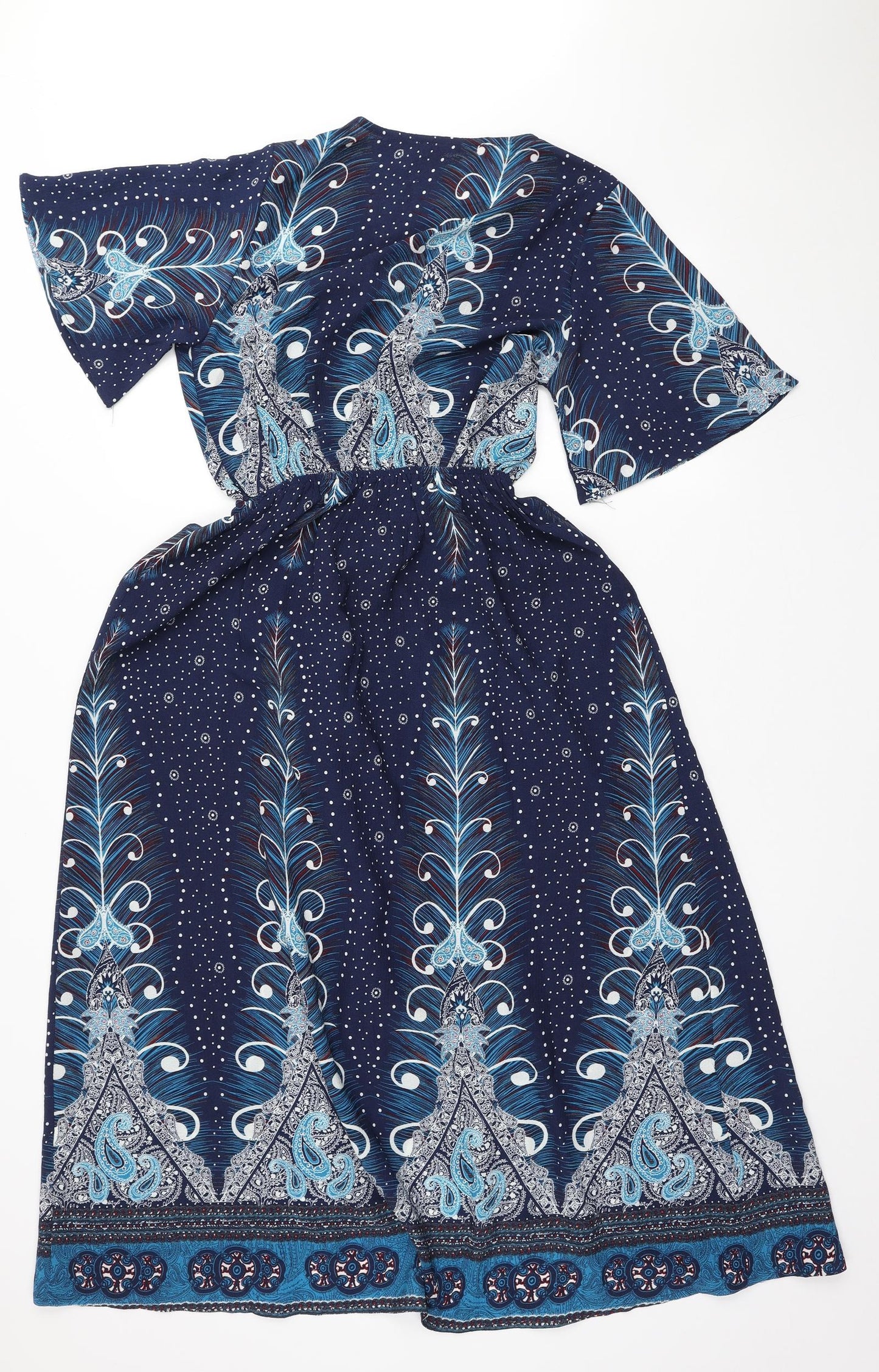 Marc Angelo Womens Blue Paisley Polyester A-Line Size 10 V-Neck