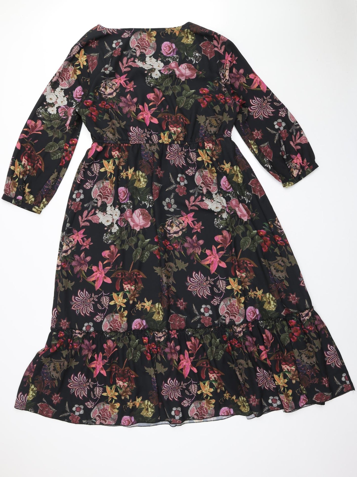 Together Womens Black Floral Polyester A-Line Size 18 V-Neck