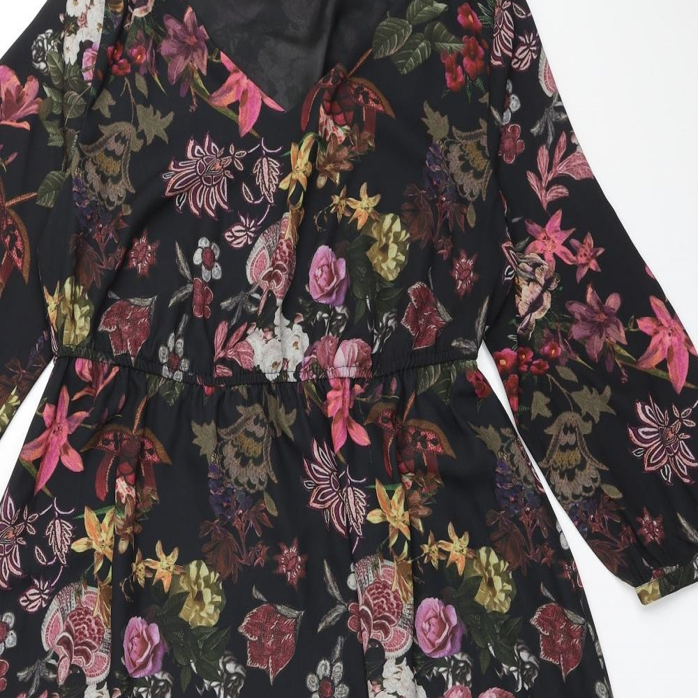 Together Womens Black Floral Polyester A-Line Size 18 V-Neck