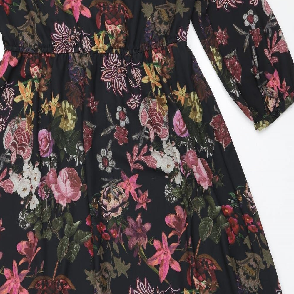 Together Womens Black Floral Polyester A-Line Size 18 V-Neck