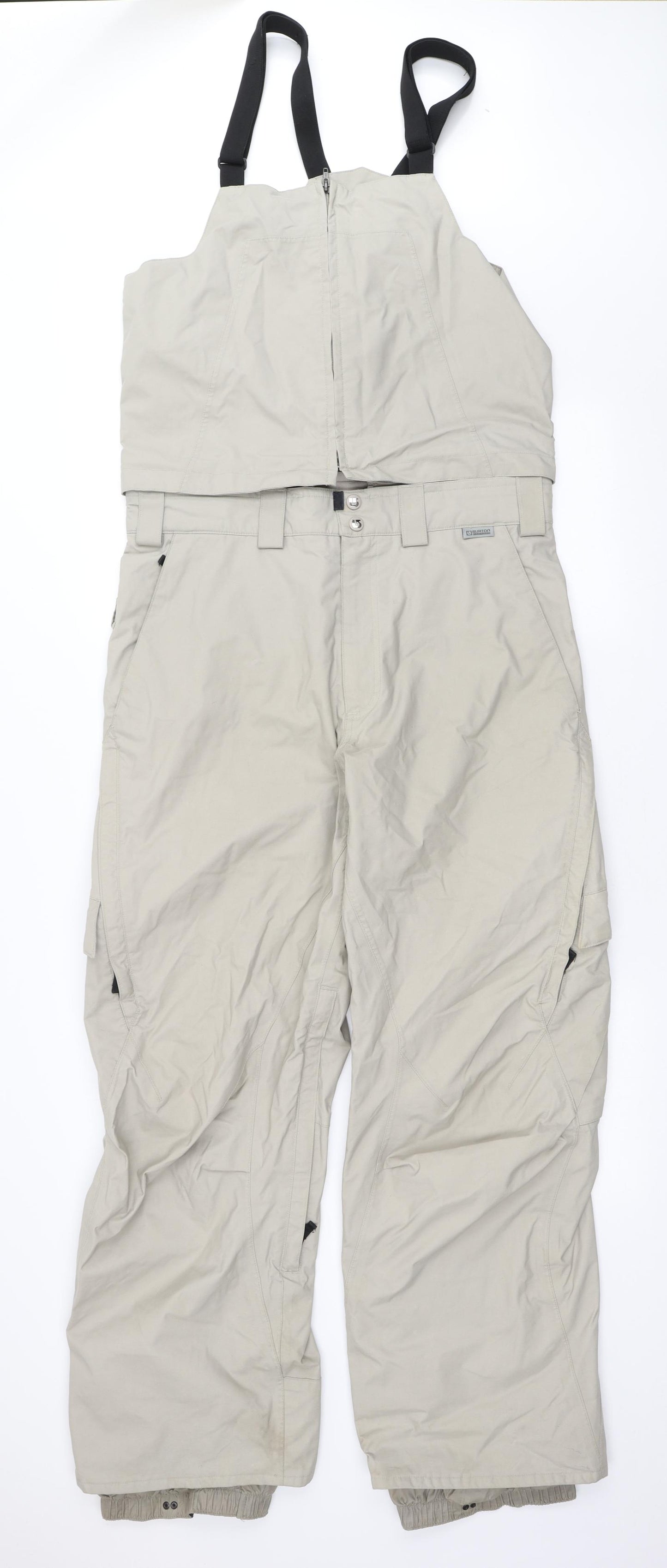 Burton Mens Beige Polyester Dungarees Trousers Size M L30 in Regular Zip - ski salopettes
