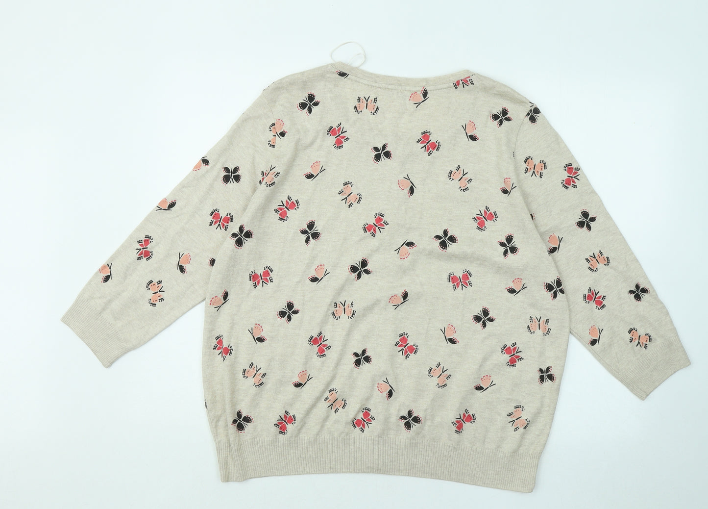 F&F Womens Beige Round Neck Geometric Cotton Cardigan Jumper Size 22 - Butterflies