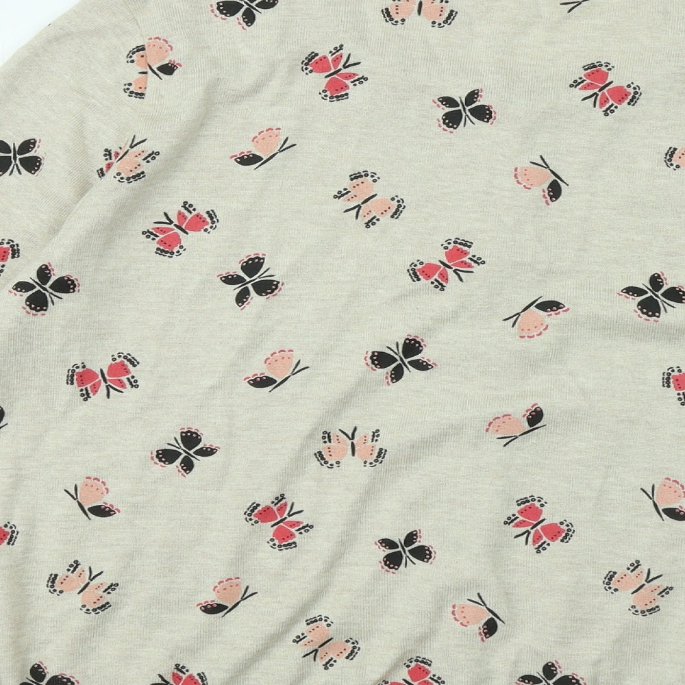 F&F Womens Beige Round Neck Geometric Cotton Cardigan Jumper Size 22 - Butterflies