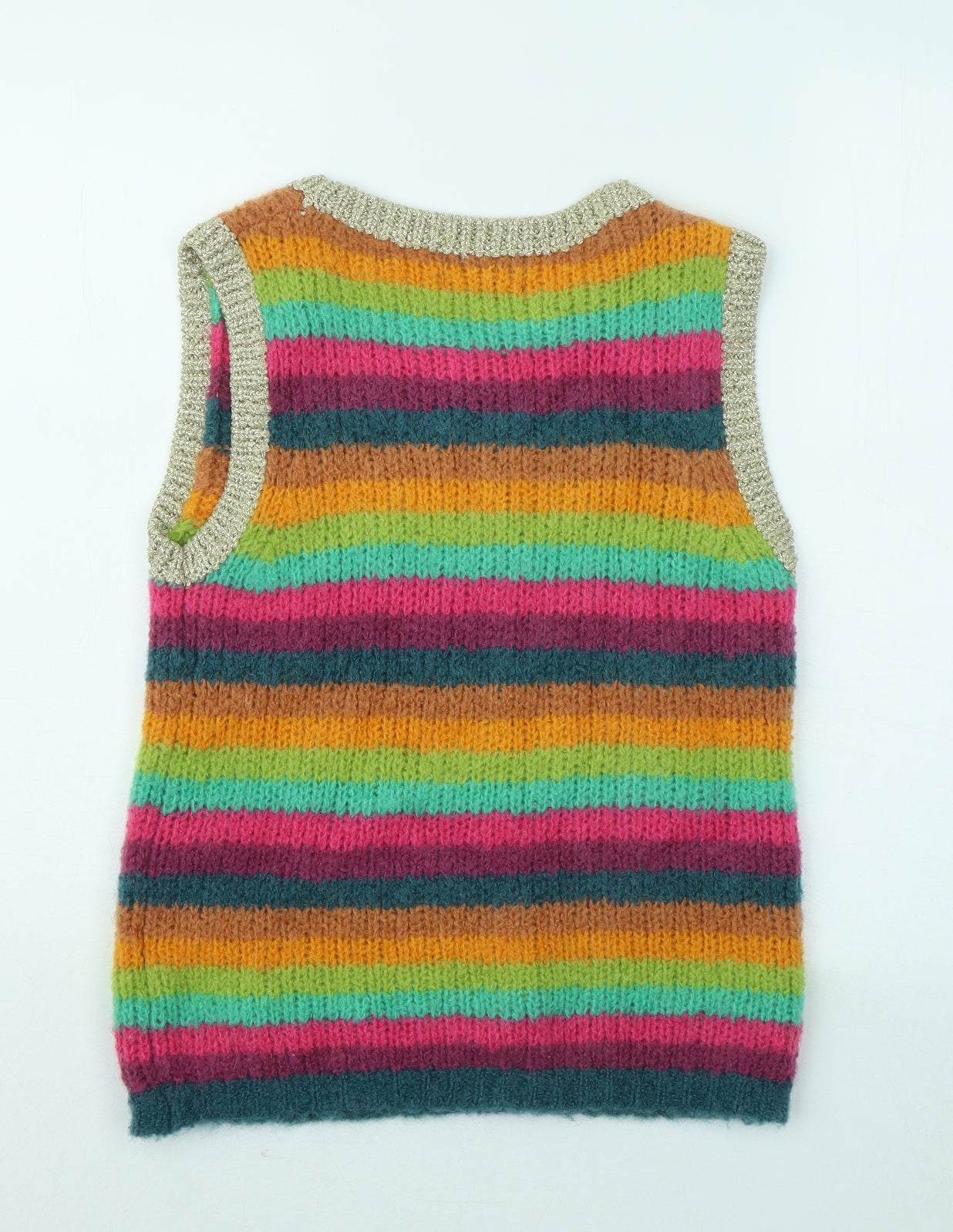 WYSE Womens Multicoloured Round Neck Striped Mohair Vest Jumper Size S