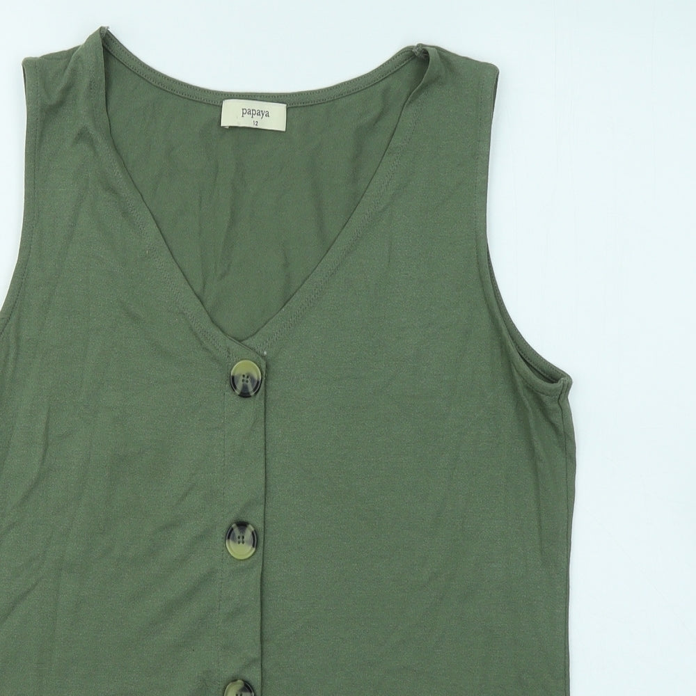 Papaya Womens Green Viscose Basic T-Shirt Size 12 V-Neck