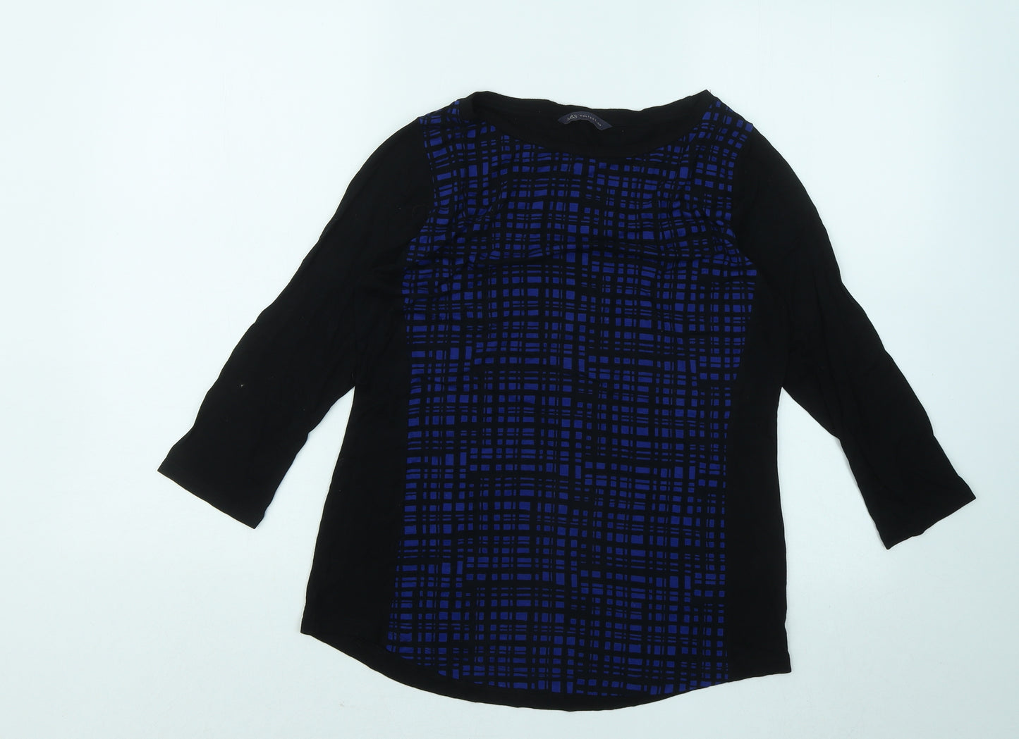 Marks and Spencer Womens Black Round Neck Geometric Viscose Pullover Jumper Size 12