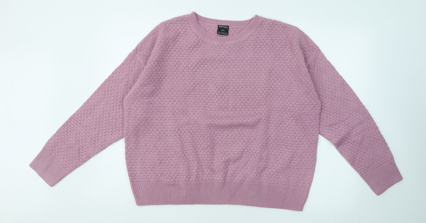 ESMARA Womens Purple Round Neck Geometric Acrylic Pullover Jumper Size 12