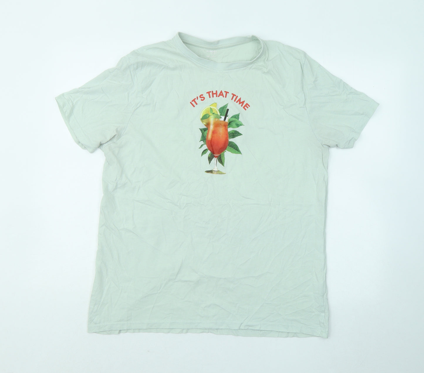 Dunnes Stores Womens Green Cotton Basic T-Shirt Size L Round Neck - It's That Time
