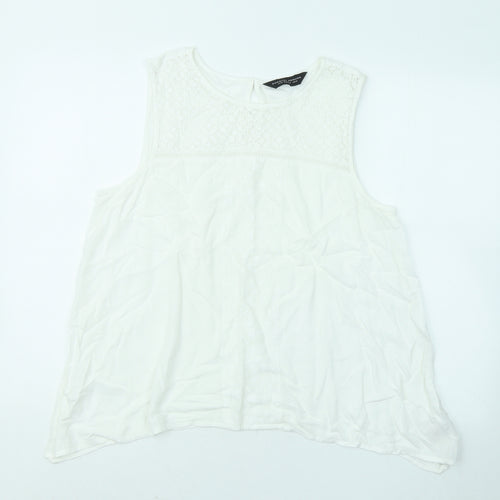 Dorothy Perkins Womens White Floral Cotton Basic Tank Size 14 Roll Neck