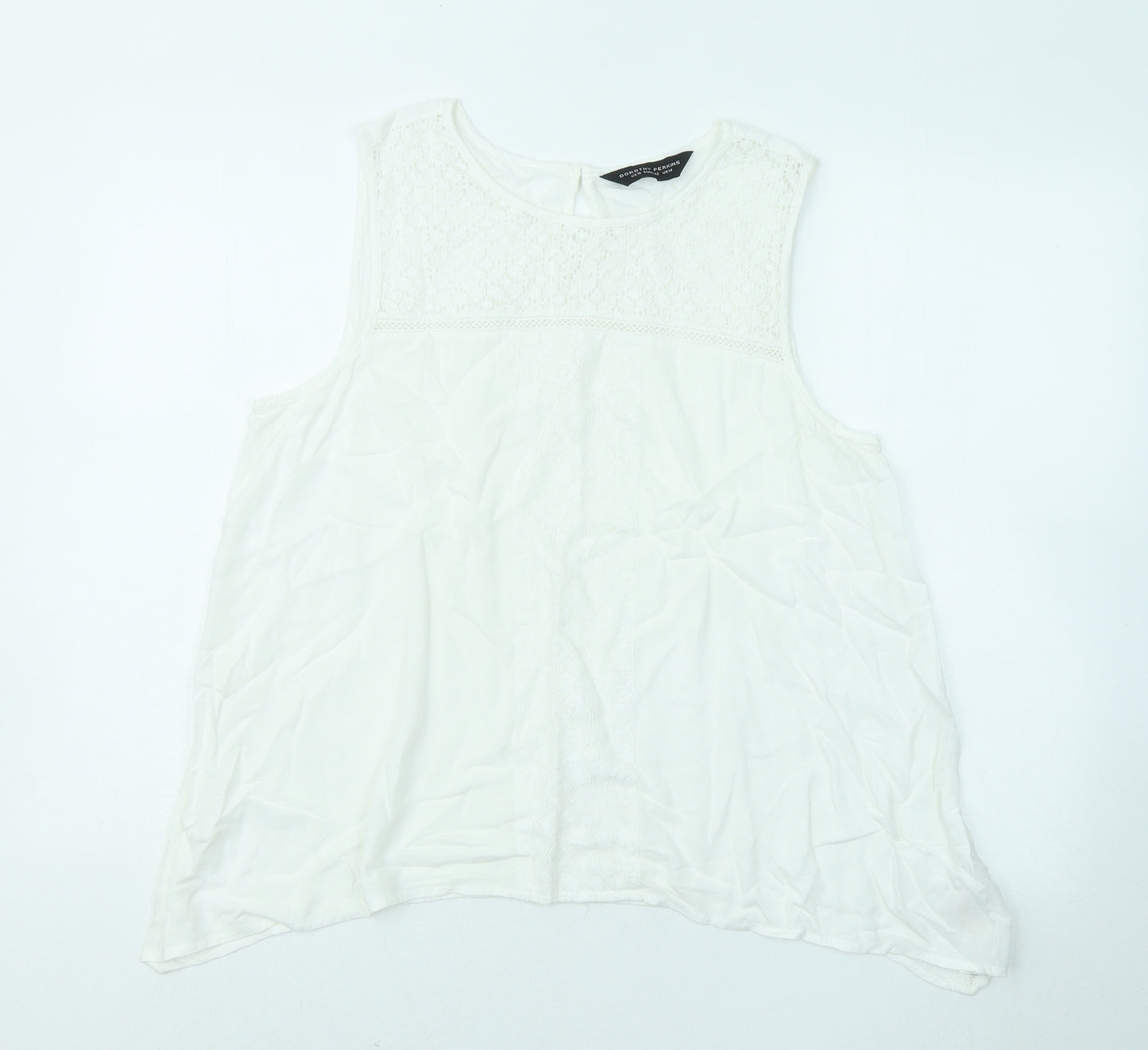 Dorothy Perkins Womens White Floral Cotton Basic Tank Size 14 Roll Neck
