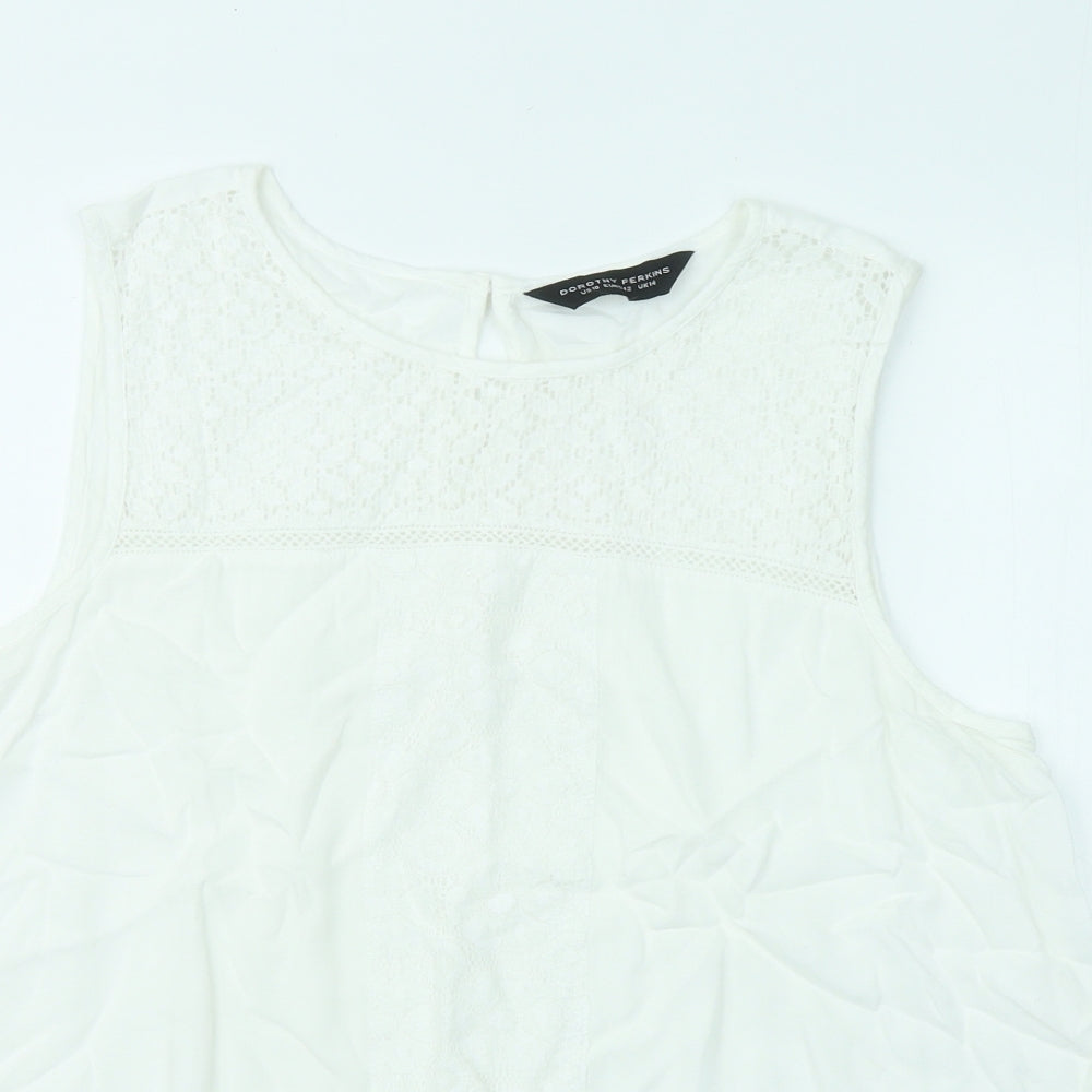 Dorothy Perkins Womens White Floral Cotton Basic Tank Size 14 Roll Neck