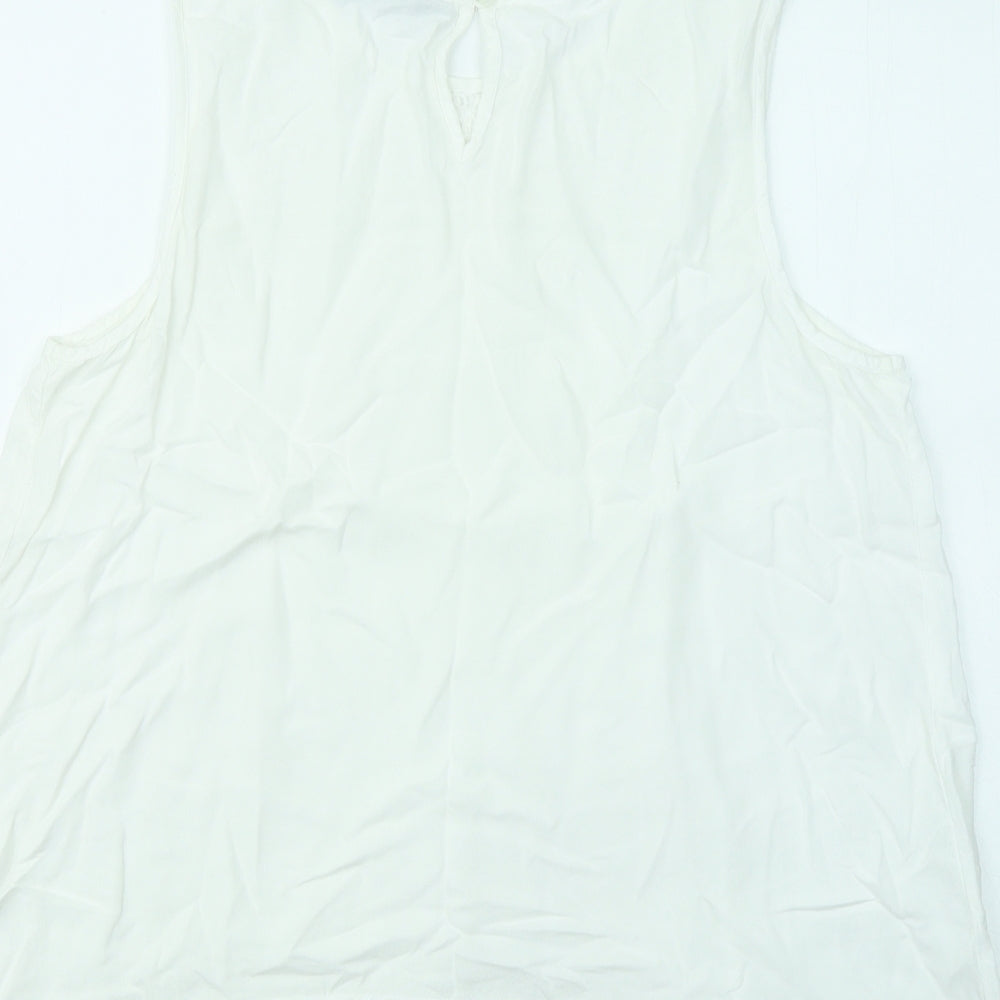 Dorothy Perkins Womens White Floral Cotton Basic Tank Size 14 Roll Neck