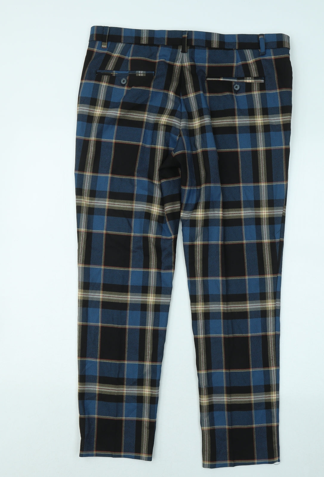 River Island Mens Blue Plaid Polyester Trousers Size 34 in L28 in Regular Zip