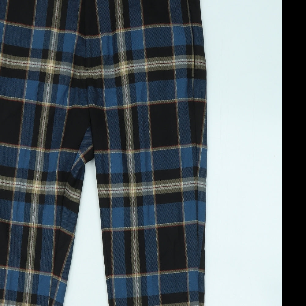 River Island Mens Blue Plaid Polyester Trousers Size 34 in L28 in Regular Zip