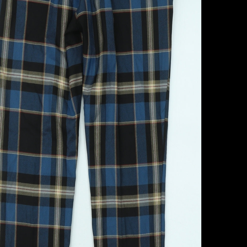 River Island Mens Blue Plaid Polyester Trousers Size 34 in L28 in Regular Zip
