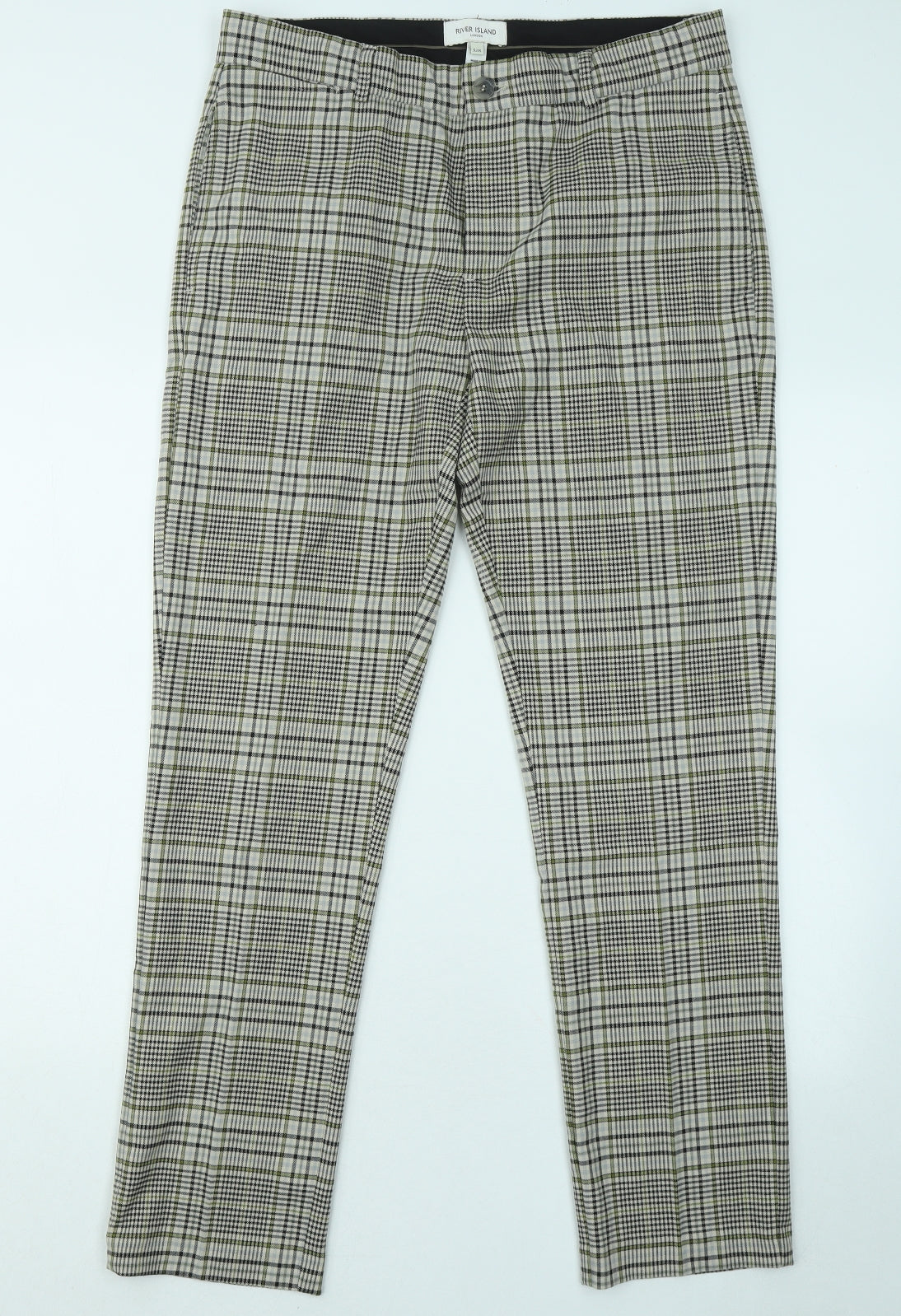 River Island Mens Green Plaid Polyester Trousers Size 32 in L29 in Regular Zip