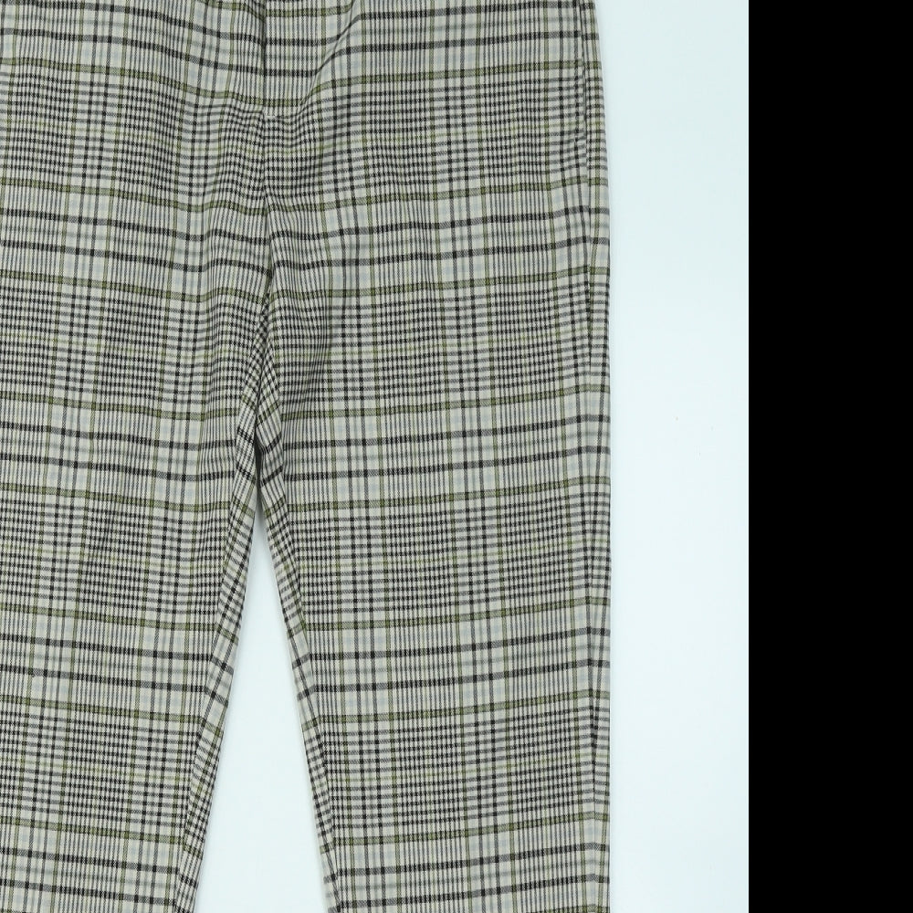 River Island Mens Green Plaid Polyester Trousers Size 32 in L29 in Regular Zip