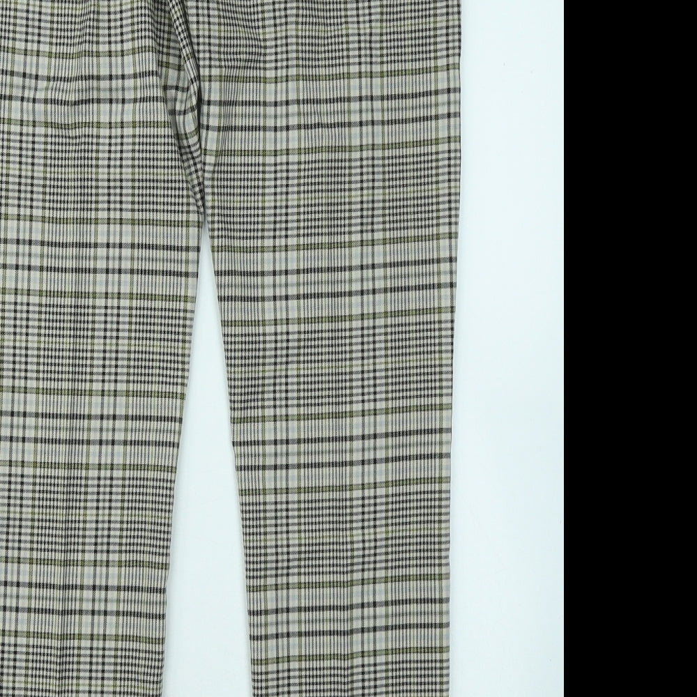River Island Mens Green Plaid Polyester Trousers Size 32 in L29 in Regular Zip