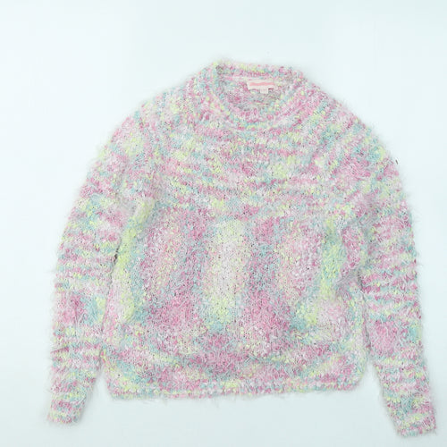 Board Angels Girls Multicoloured Round Neck Geometric Acrylic Pullover Jumper Size 5-6 Years Pullover