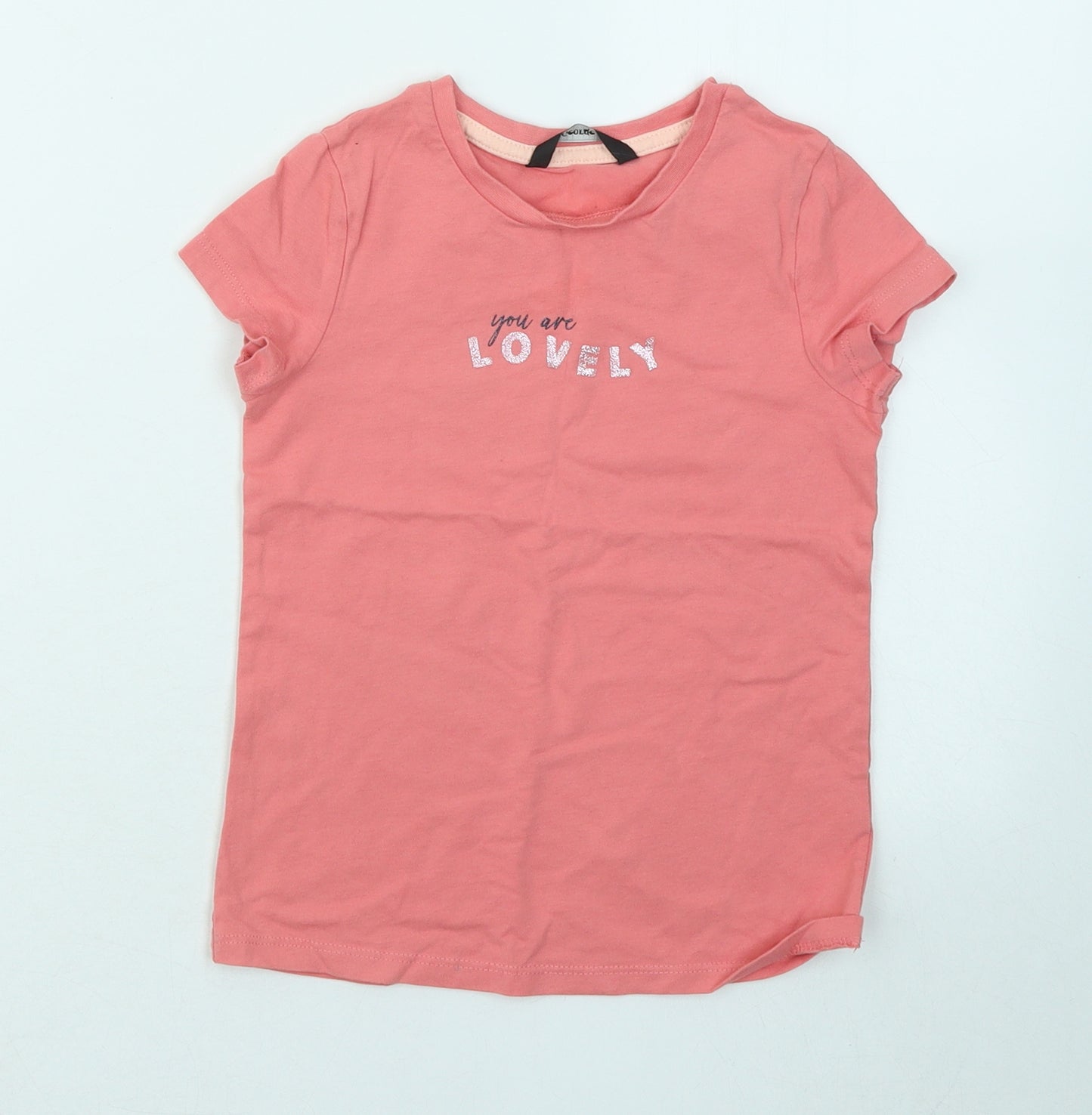 George Girls Pink Cotton Basic T-Shirt Size 6-7 Years Round Neck Pullover - You Are Lovely