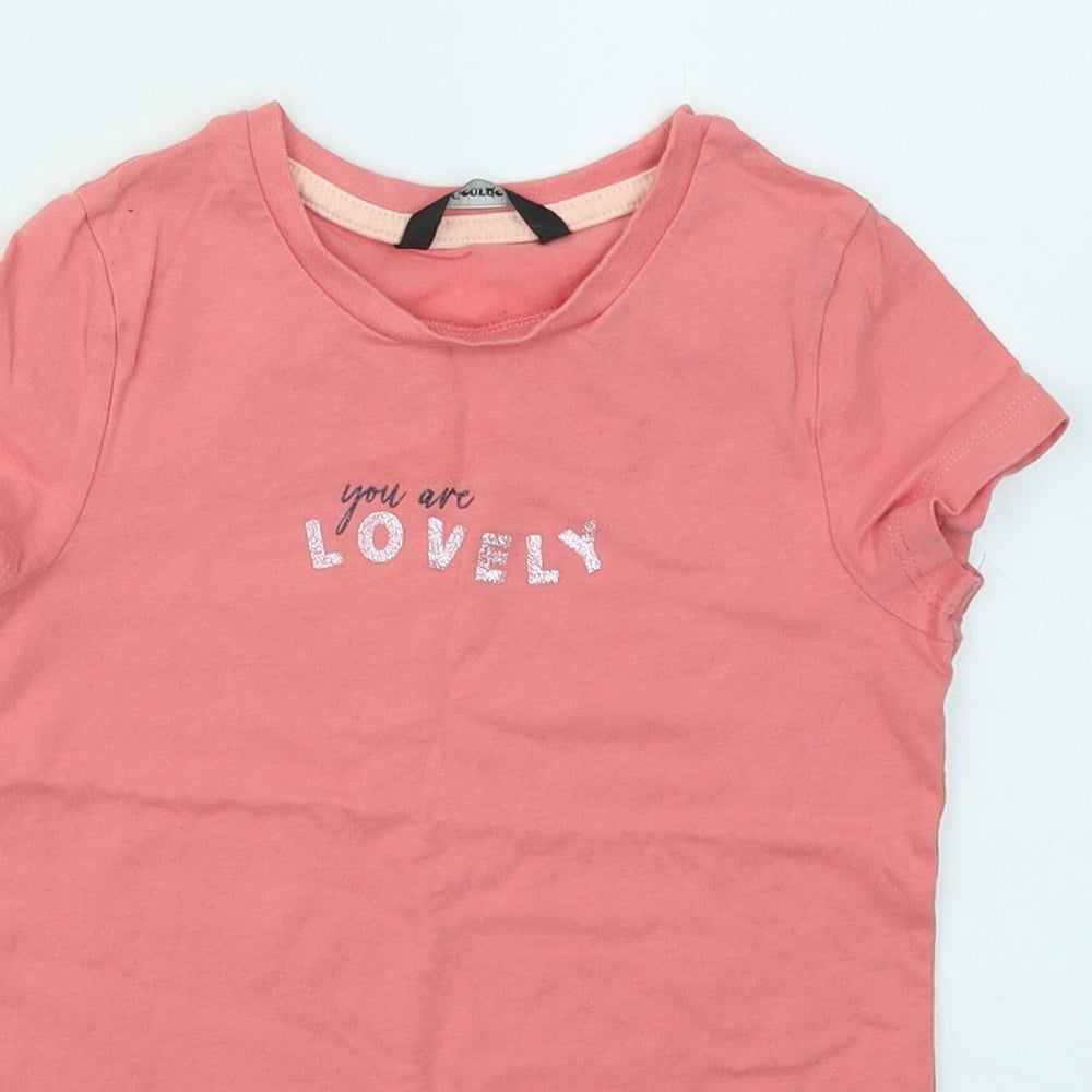 George Girls Pink Cotton Basic T-Shirt Size 6-7 Years Round Neck Pullover - You Are Lovely