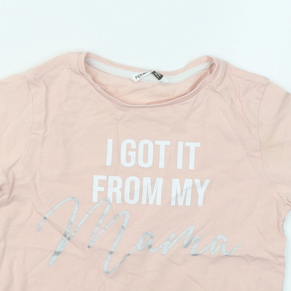 Pep&Co Girls Pink Cotton Basic T-Shirt Size 7-8 Years Round Neck Pullover - I Got It From My Mama