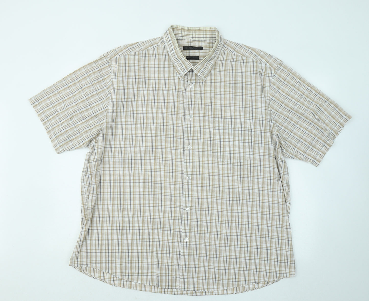 Dunnes Stores Mens Brown Plaid Cotton Button-Up Size 2XL Collared Button