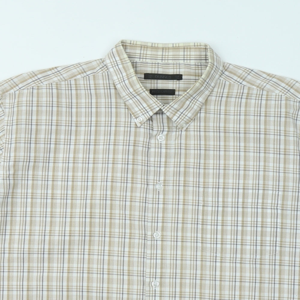 Dunnes Stores Mens Brown Plaid Cotton Button-Up Size 2XL Collared Button