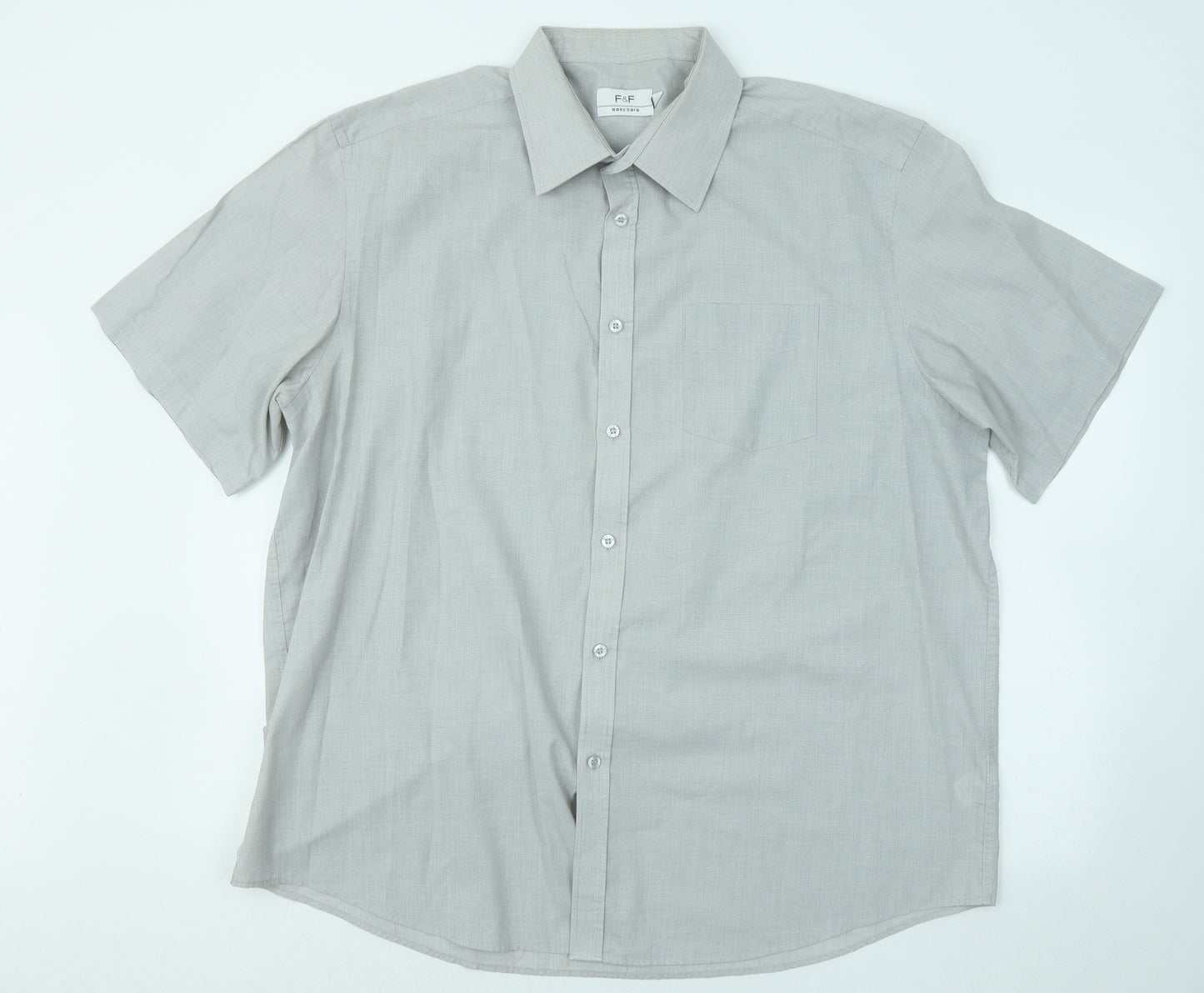 F&F Mens Grey Cotton Button-Up Size 18 Collared Button