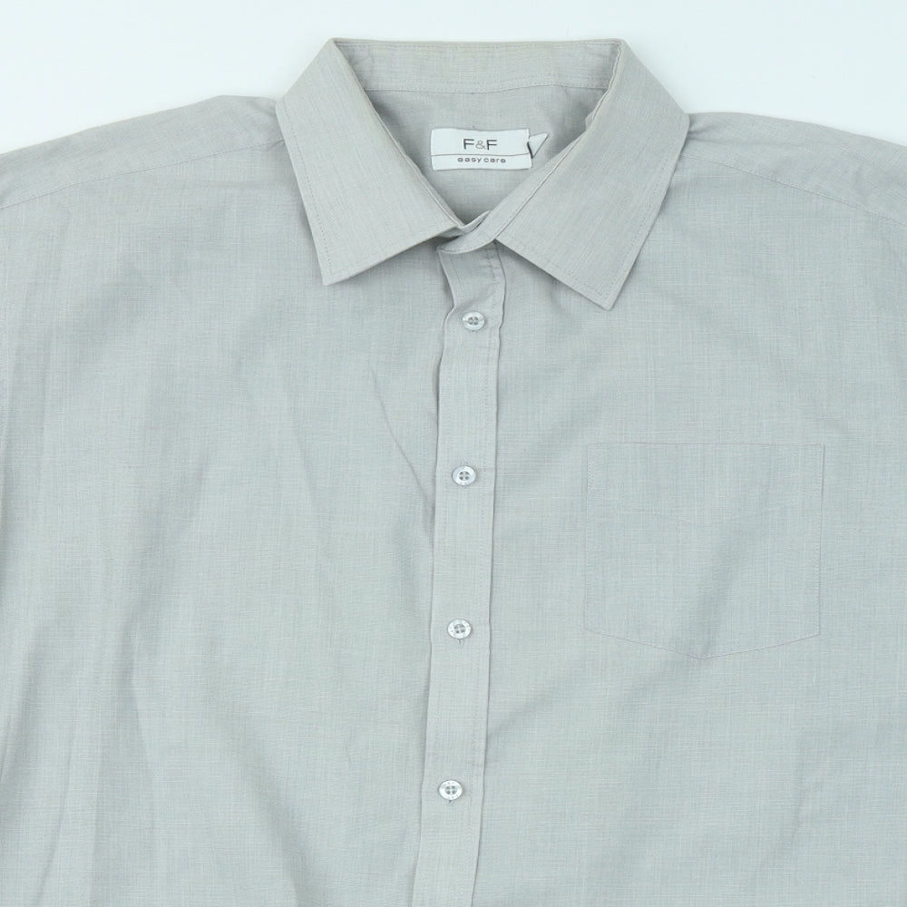 F&F Mens Grey Cotton Button-Up Size 18 Collared Button