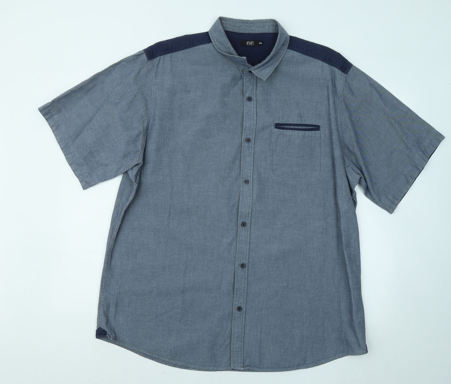 F&F Mens Blue Cotton Button-Up Size 2XL Collared Button