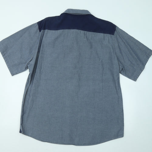 F&F Mens Blue Cotton Button-Up Size 2XL Collared Button