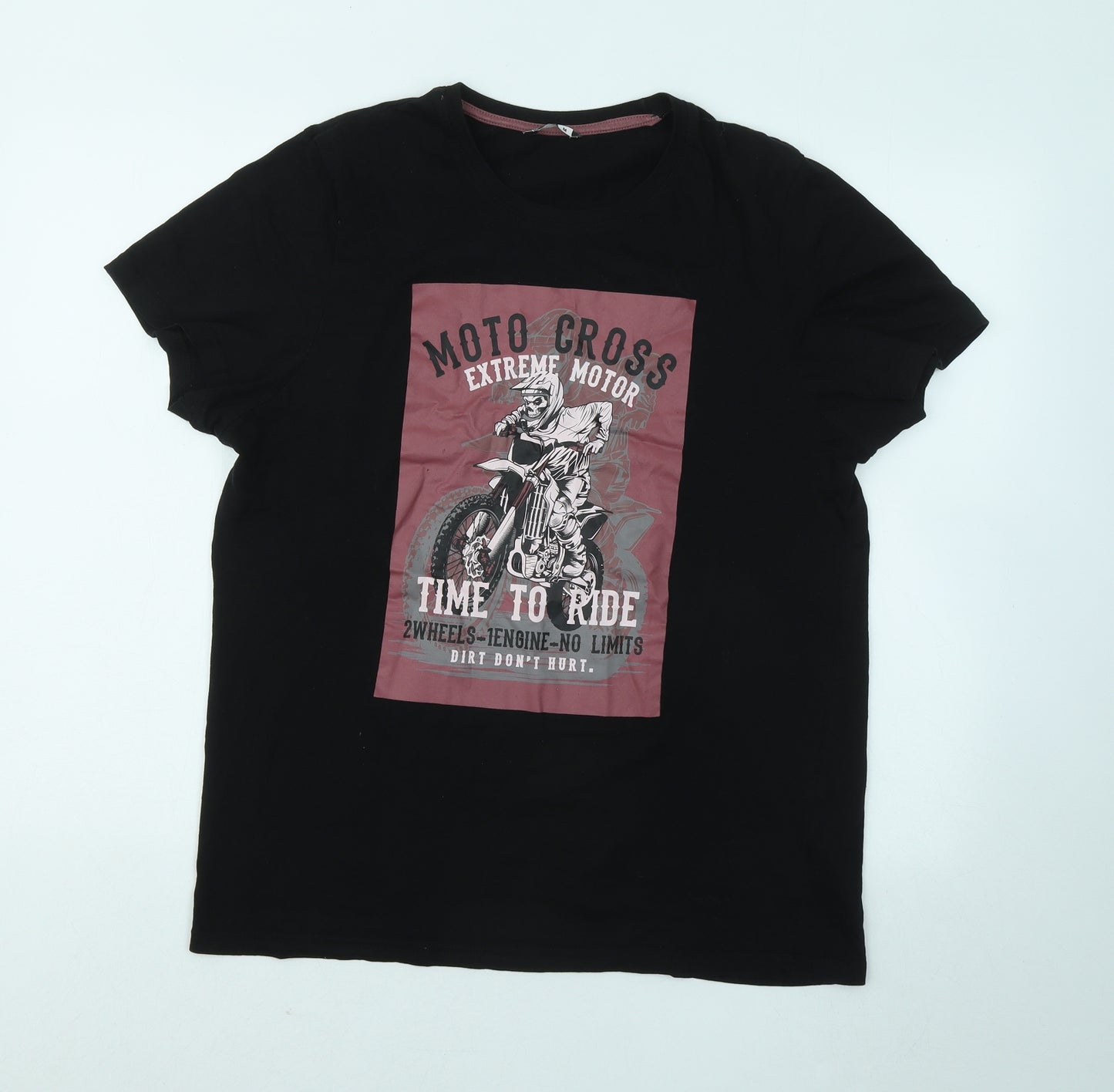 Pep&Co Mens Black Cotton T-Shirt Size M Round Neck - Moto Cross