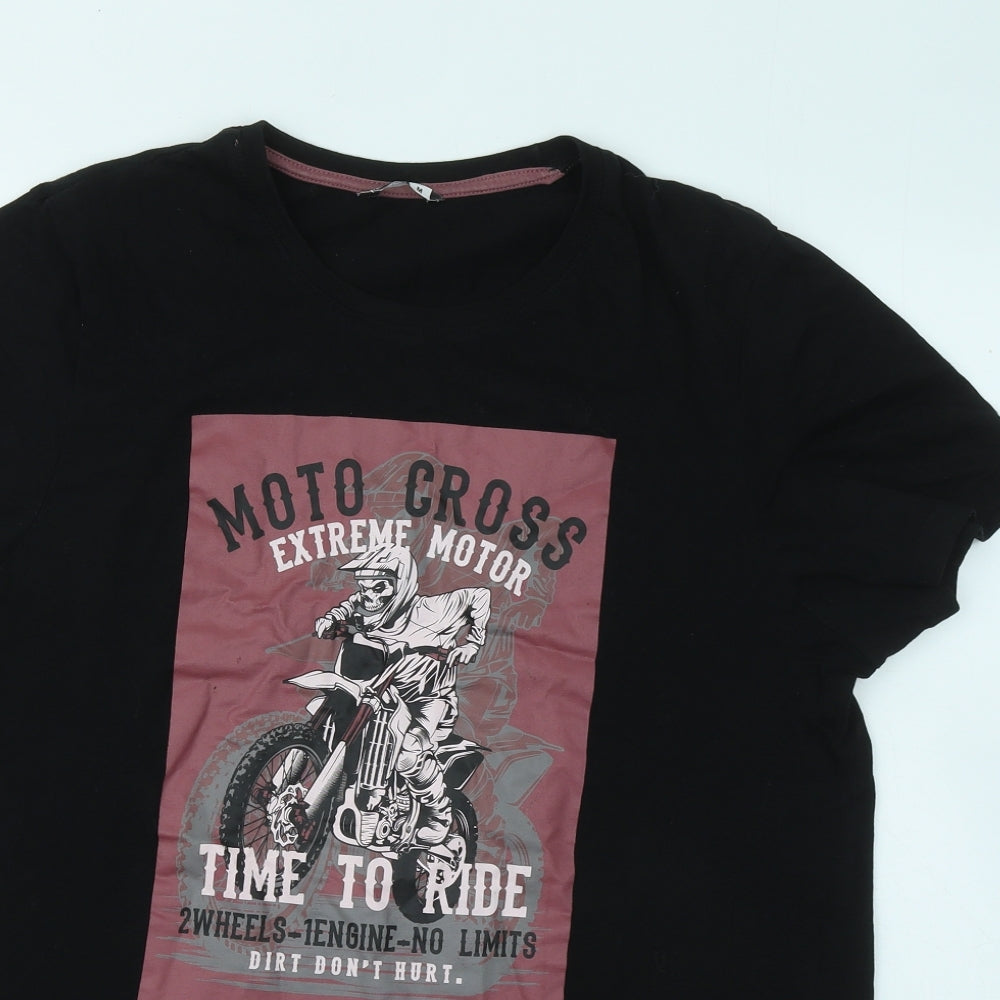 Pep&Co Mens Black Cotton T-Shirt Size M Round Neck - Moto Cross
