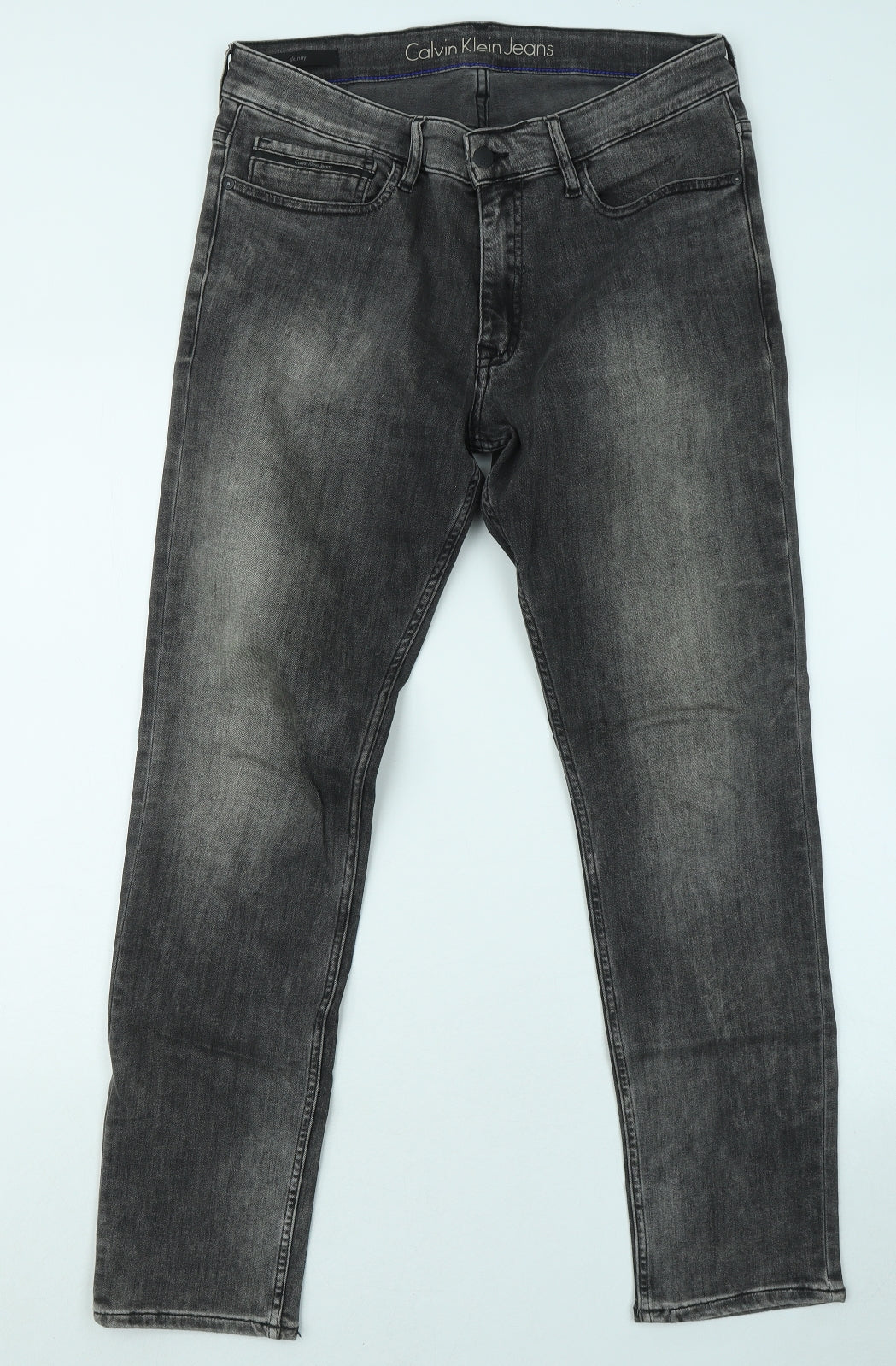 Calvin Klein Mens Grey Cotton Straight Jeans Size 33 in L32 in Regular Zip